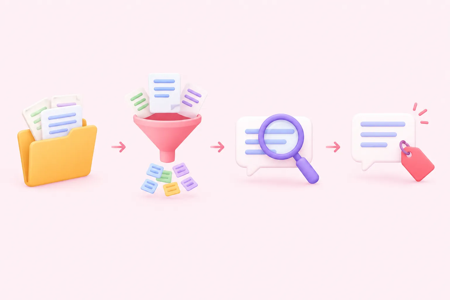 Shows four stages of building an n8n RAG assistant: fetch, insert, query, and cite sources.