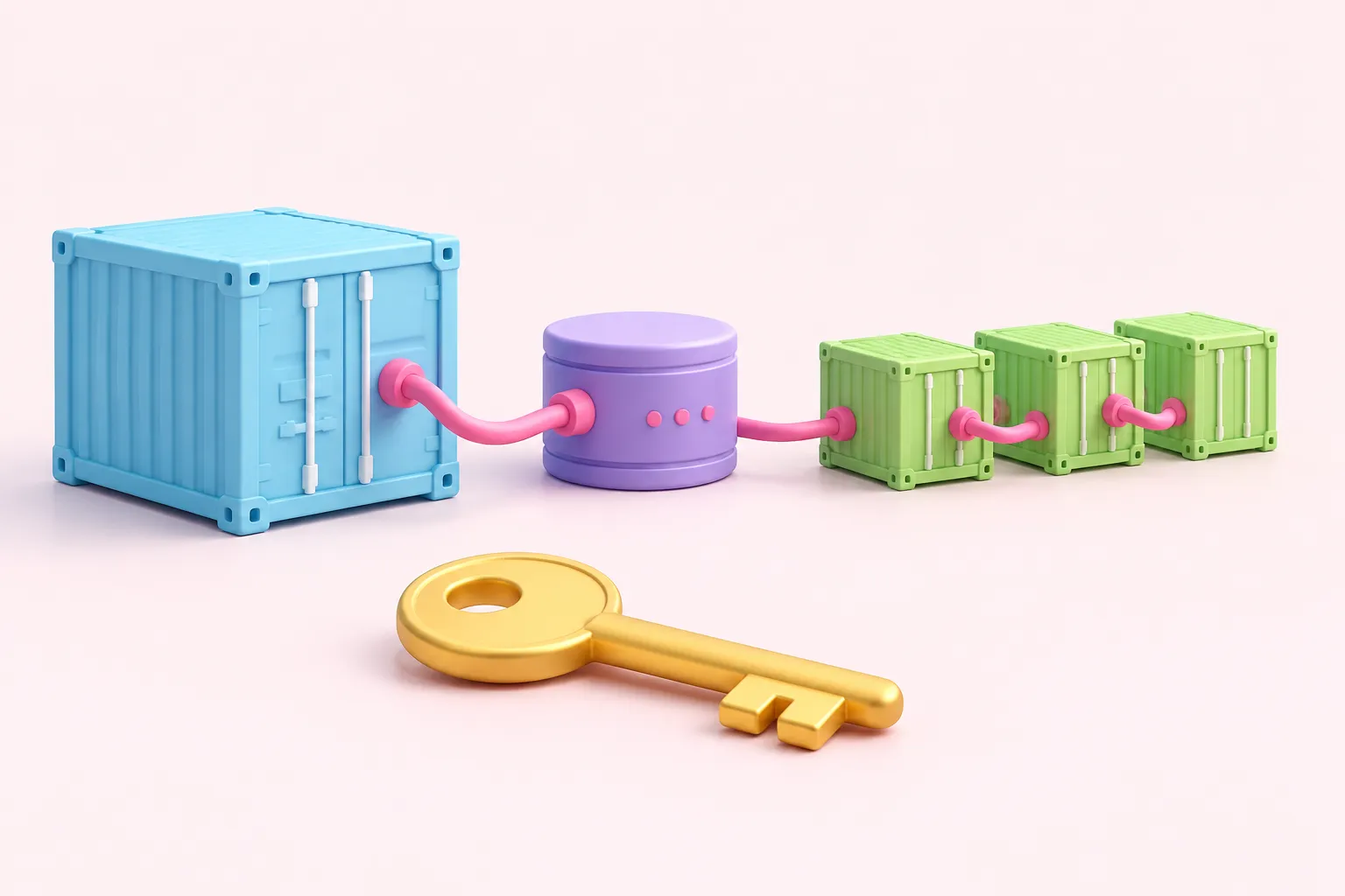 Illustration of n8n deployment options as one main container passing work through a hub to three worker crates