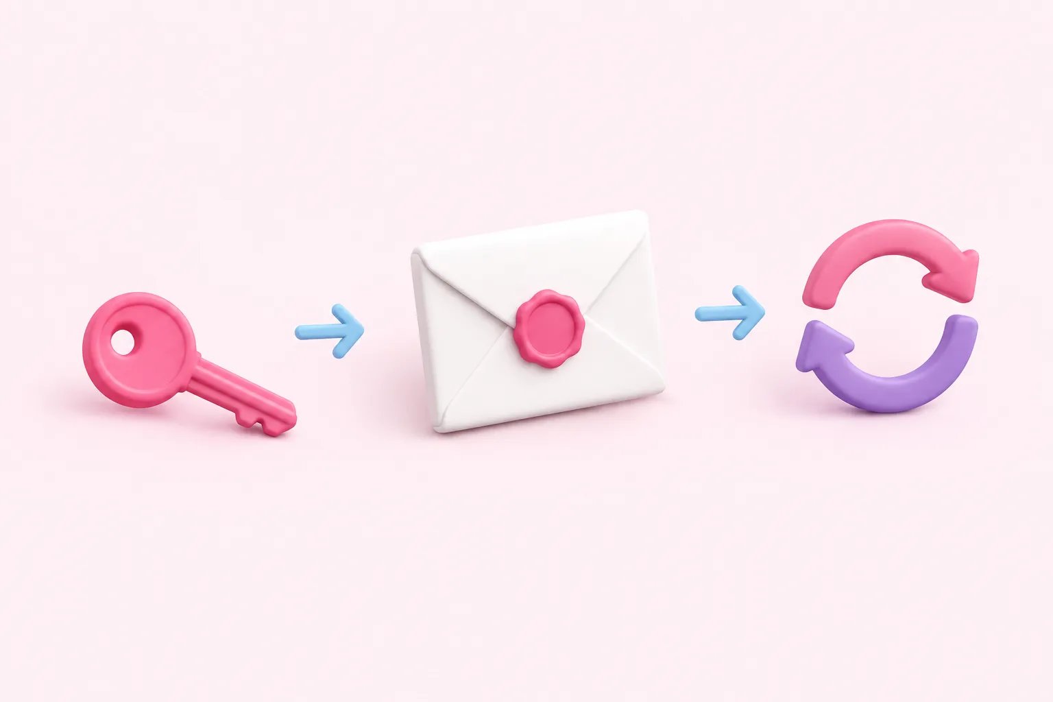 A key, an envelope and a looping arrow show the steps from connecting a repository to rolling back a workflow.