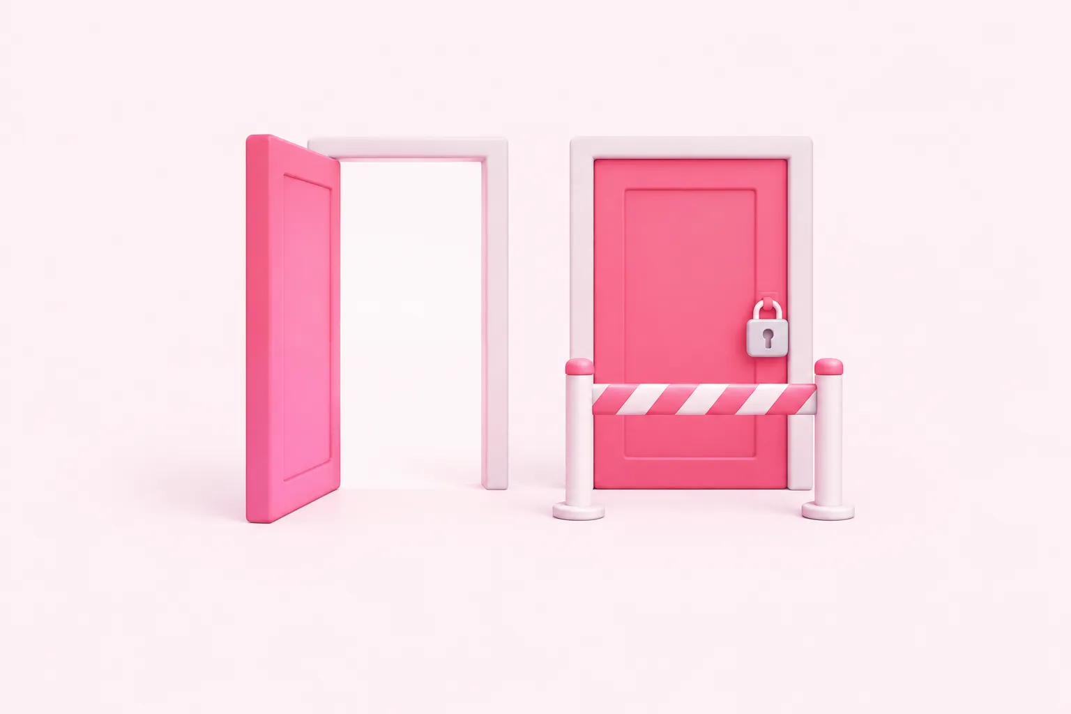 Two doorways contrasting an unauthenticated Webhook node with one using authentication