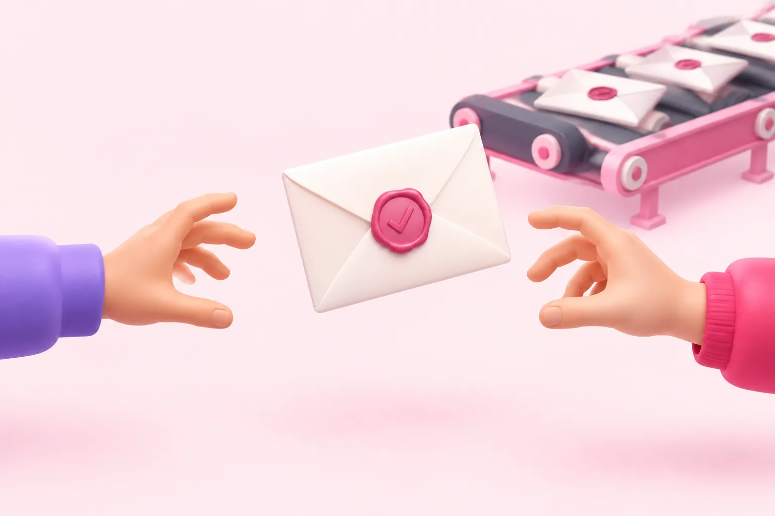 Two hands reaching for one sealed approval envelope, representing the n8n send-and-wait vulnerability where approvals can be misdirected.