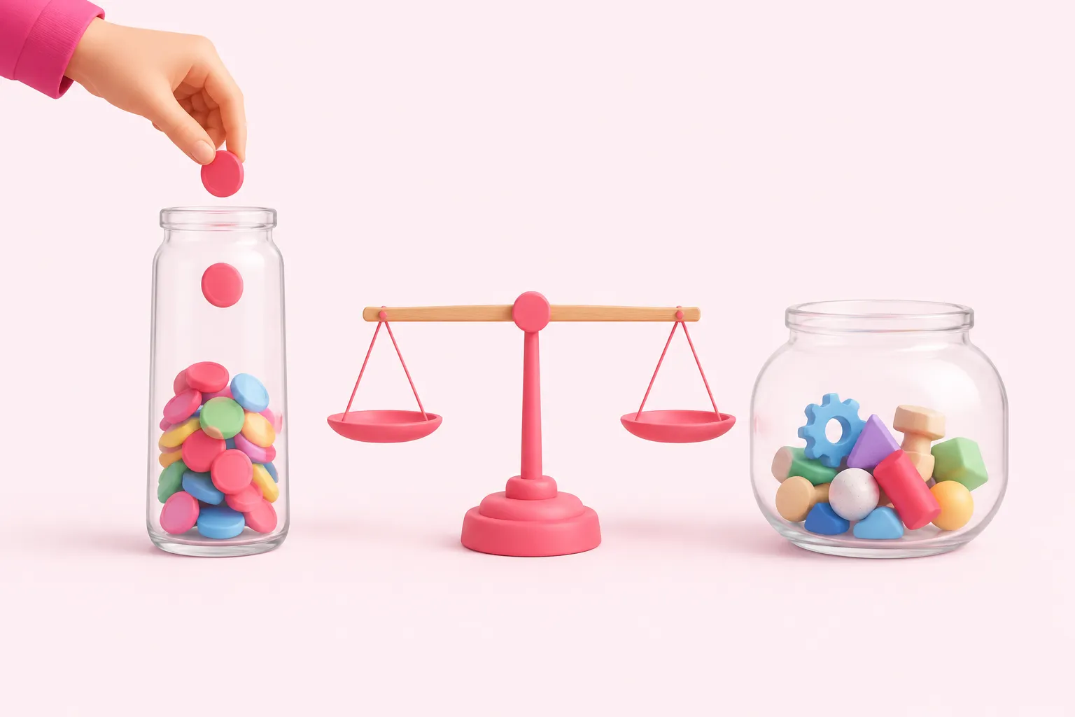 Two differently shaped jars being filled and balanced on a scale, illustrating execution-based versus task-based billing tradeoffs.