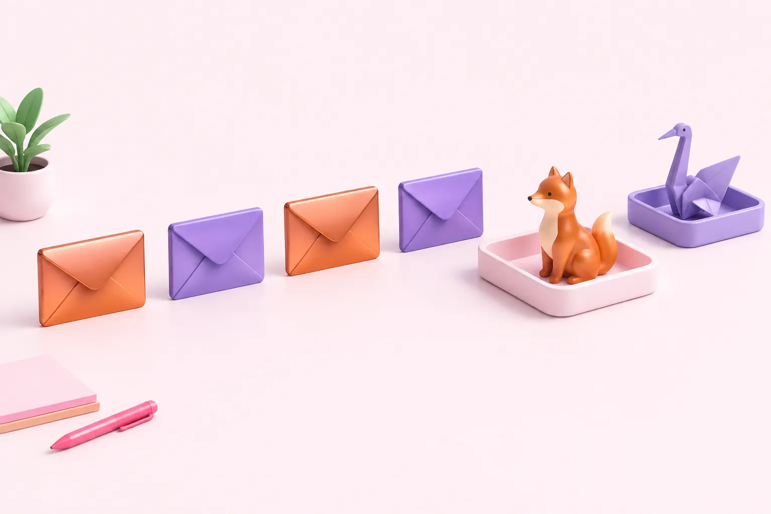 Alternating copper and violet envelopes represent separate executions for Alice and Bob.